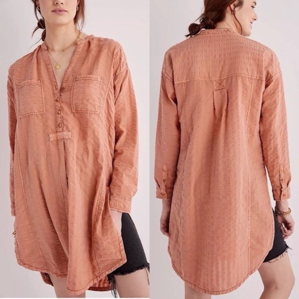 Pilcro Seersucker Buttondown Oversized Tunic Top